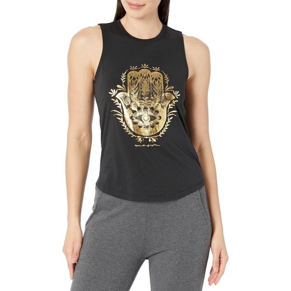 Black Spiritual Gangster Hamsa Muscle Tank with A Metallic Gold Graphic Size Sm